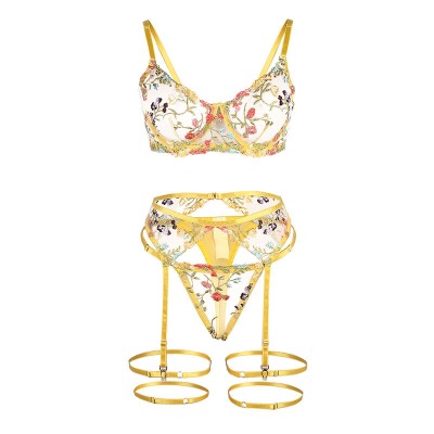 SUBBLIME 954345 SUJETADOR TANGA LIGUEROS DISENO FLORAL AMARILLO S M