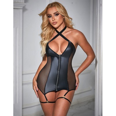 SUBBLIME 954451 VESTIDO SEXY DE REJILLA CUERO NEGRO L XL