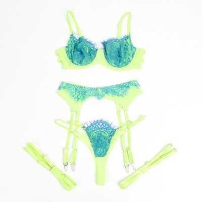 SUBBLIME 955311 SET SUJETADOR CON ENCAJE Y LIGUEROS VERDE Y AZUL S M