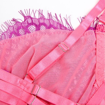 SUBBLIME 955359 SET SUJETADOR CON ENCAJE Y LIGUEROS ROSA Y MORADO S M