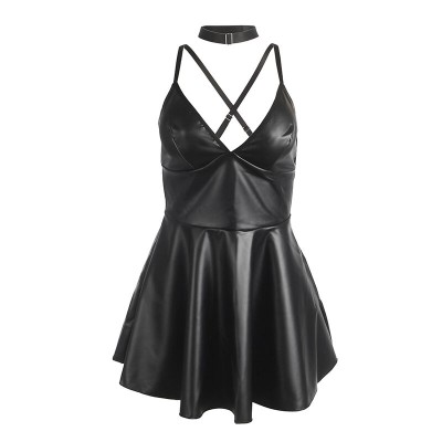 SUBBLIME 955373 VESTIDO CON TIRANTES DE CUERO NEGRO S M