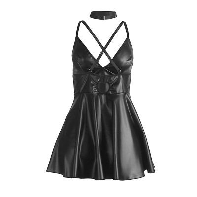 SUBBLIME 955373 VESTIDO CON TIRANTES DE CUERO NEGRO S M