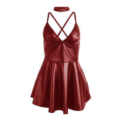 SUBBLIME 955397 VESTIDO CON TIRANTES DE CUERO BURDEOS S M