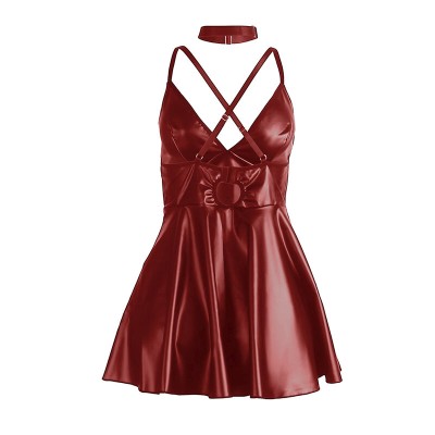 SUBBLIME 955397 VESTIDO CON TIRANTES DE CUERO BURDEOS S M
