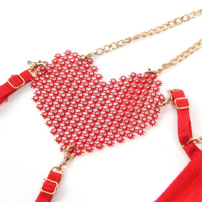 SUBBLIME 955526 CONJUNTO SUJETADOR CON CADENAS Y CORAZON DE MALLA ROJO L XL