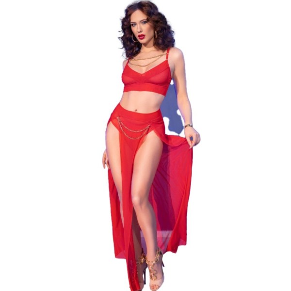 CHILIROSE CR 4850 SET TOP ROJO Y LEGGINS CON COMPLEMENTOS DORADOS S