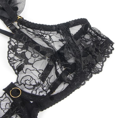 SUBBLIME 957483 CONJUNTO SUJETADOR Y LIGA DE ENCAJE NEGRO S M