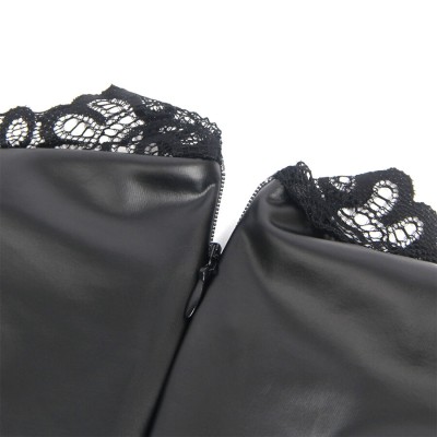 SUBBLIME 957544 VESTIDO DE CUERO CON CUELLO DE ENCAJE NEGRO S M