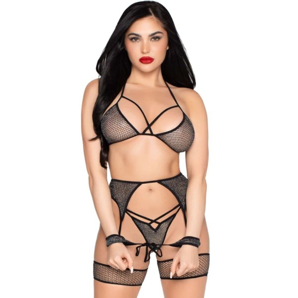 LEG AVENUE 89362 SET TOP TANGA LIGUERO ESPOSAS NEGRO TALLA UNICA