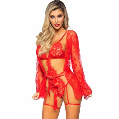 LEG AVENUE 86123 SET BODY BATA DE LIGUERO ROJO TALLA S