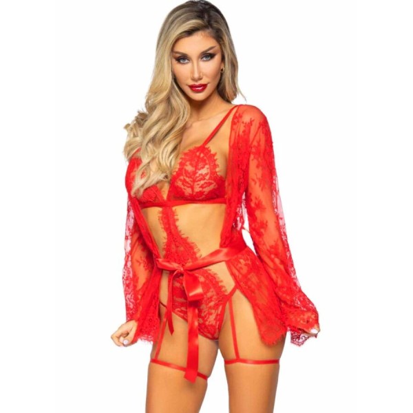 LEG AVENUE 86123 SET BODY BATA DE LIGUERO ROJO TALLA S