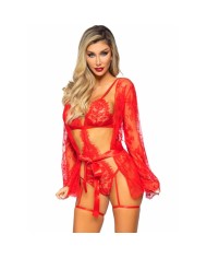 LEG AVENUE 86123 SET BODY BATA DE LIGUERO ROJO TALLA S