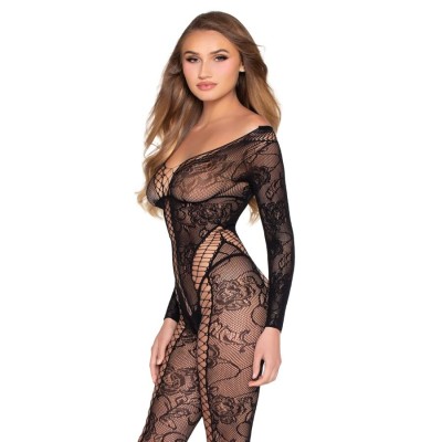LEG AVENUE 89369 JUMPSUIT DE RED Y ENCAJE NEGRO TALLA UNICA