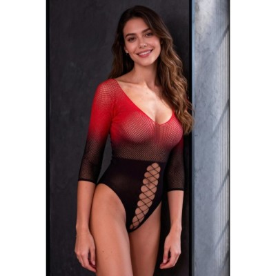PASSION BS118 BODYSTOCKING DE MALLA NEGRO Y ROJO