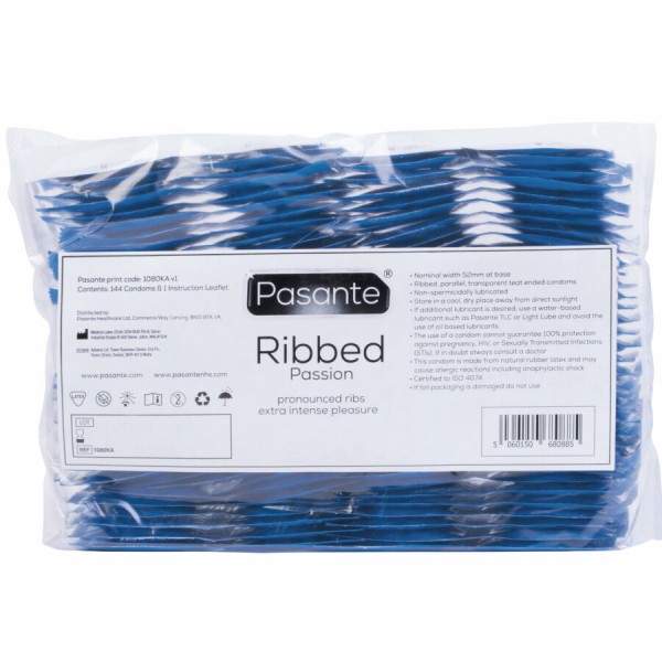 PASANTE RIBBED PASSION PRESERVATIVOS BOLSA 144 UNIDADES