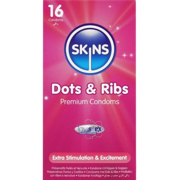 SKINS DOTS RIBS PRESERVATIVOS PREMIUM PACK 16