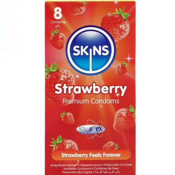 SKINS PRESERVATIVOS PREMIUM SABOR FRESA PACK 8