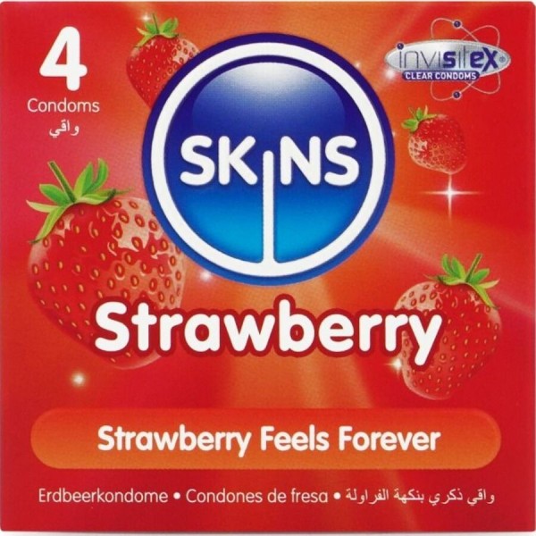 SKINS PRESERVATIVOS PREMIUM SABOR FRESA PACK 4