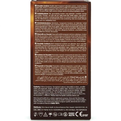 SKINS PRESERVATIVOS PREMIUM SABOR CHOCOLATE PACK 8