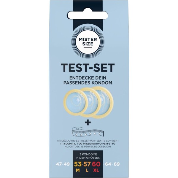 MISTER SIZE TEST SET 3 PRESERVATIVOS DIFERENTES TALLAS CINTA METRICA