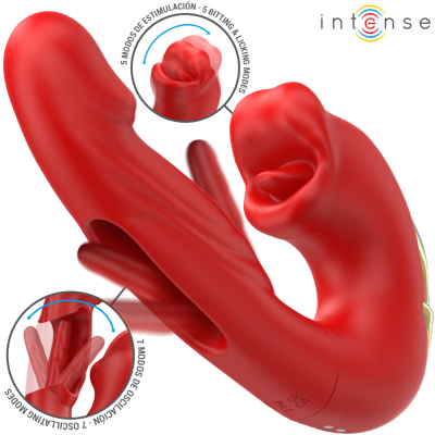 INTENSE NATHY VIBRADOR DOBLE CON BOCA ESTIMULADORA MULTIFUNCION ROJO