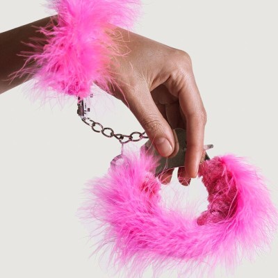 ADRIEN LASTIC ESPOSAS METAL CON PLUMAS ROSA