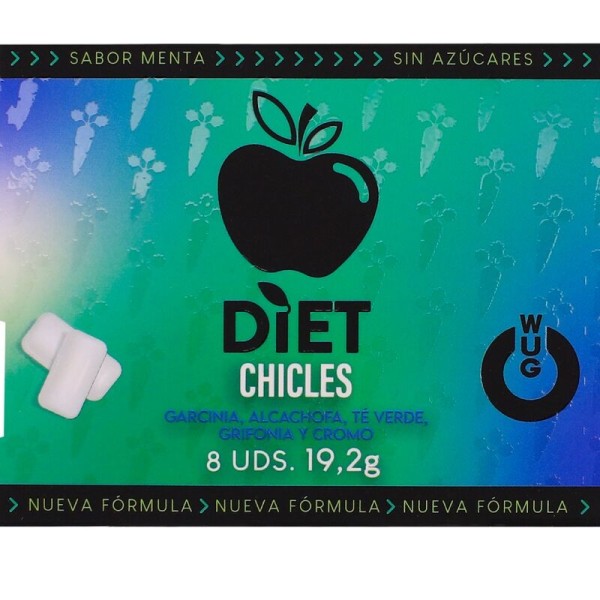 WUG diet El chicle funcional sin azucar con sabor menta BLISTER 8 UDS