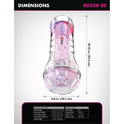 PDX ELITE MASTURBADOR TRANSPARENTE VIEWTUBE XXL LED STROKER 273 CM