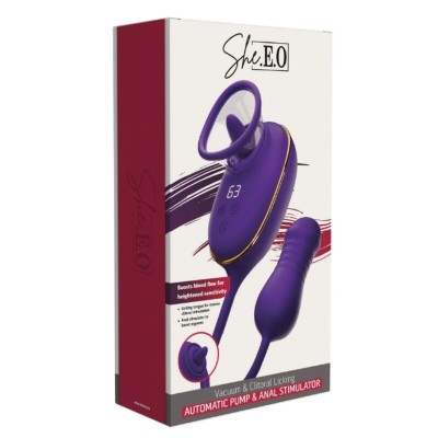 SHEEO SUCCIONADOR DE CLITORIS CON EFECTO LICKING Y ESTIMULADOR ANAL MORADO