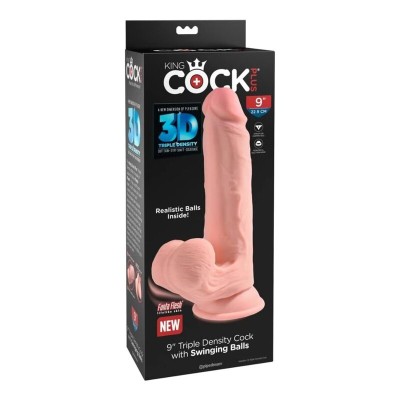 KING COCK PLUS DILDO REALISTA TRIPLE DENSIDAD CON TESTICULOS OSCILANTES 23 CM COLOR NATURAL