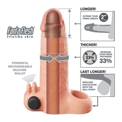 FANTASY X TENSIONS FUNDA EXTENSORA VIBRATORIA REAL FEEL 5 CM COLOR BEIGE