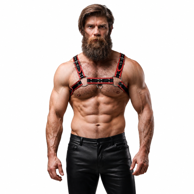 FETISH SUBMISSIVE ATTITUDE ARNES ECOPIEL PECHO HOMBRE NEGRO ROJO