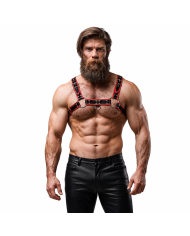 FETISH SUBMISSIVE ATTITUDE ARNES ECOPIEL PECHO HOMBRE NEGRO ROJO
