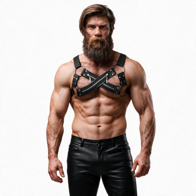 FETISH SUBMISSIVE ATTITUDE ARNES BULLDOG AJUSTABLE NEOPRENO PECHO CRUZADO CON CREMALLERAS HOMBRE