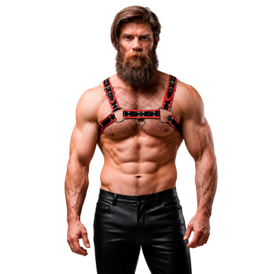 FETISH SUBMISSIVE ATTITUDE ARNES ECOPIEL PECHO HOMBRE NEGRO ROJO