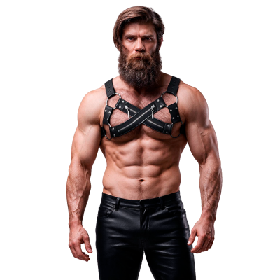 FETISH SUBMISSIVE ATTITUDE ARNES BULLDOG AJUSTABLE NEOPRENO PECHO CRUZADO CON CREMALLERAS HOMBRE
