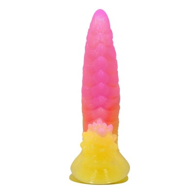 POWER MONSTERS RIPPLIED MONSTER DILDO FANTASIA CON VENTOSA 225 CM O 55 CM ROSA Y AMARILLO