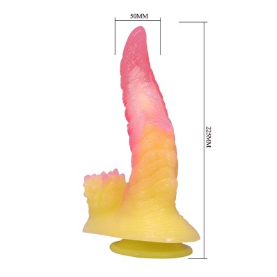 POWER MONSTERS RIPPLIED MONSTER DILDO FANTASIA CON VENTOSA 225 CM O 55 CM ROSA Y AMARILLO