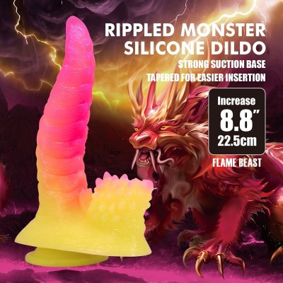 POWER MONSTERS RIPPLIED MONSTER DILDO FANTASIA CON VENTOSA 225 CM O 55 CM ROSA Y AMARILLO