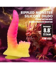 POWER MONSTERS RIPPLIED MONSTER DILDO FANTASIA CON VENTOSA 225 CM O 55 CM ROSA Y AMARILLO