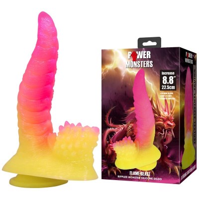POWER MONSTERS RIPPLIED MONSTER DILDO FANTASIA CON VENTOSA 225 CM O 55 CM ROSA Y AMARILLO