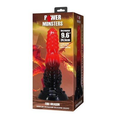 POWER MONSTERS FIRE DRAGON DILDO FANTASIA CON VENTOSA 245 CM O 58 CM ROJO Y NEGRO