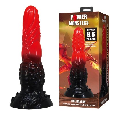 POWER MONSTERS FIRE DRAGON DILDO FANTASIA CON VENTOSA 245 CM O 58 CM ROJO Y NEGRO