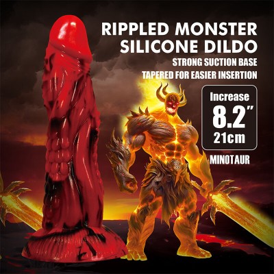 POWER MONSTERS MINOTAUR DILDO FANTASIA CON VENTOSA 21 CM O 5 CM ROJO Y NEGRO