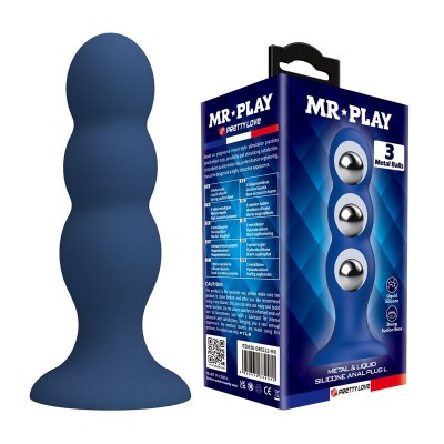 MR PLAY PLUG ANAL CON 3 BOLAS METALICAS Y VENTOSA AZUL