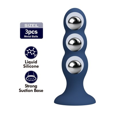 MR PLAY PLUG ANAL CON 3 BOLAS METALICAS Y VENTOSA AZUL