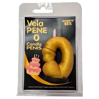 DIABLO PICANTE VELA PENE EN FORMA DE NUMERO 0 COLOR DORADO