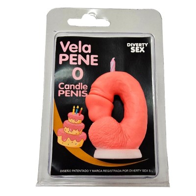 DIABLO PICANTE VELA PENE EN FORMA DE NUMERO 0 COLOR ROSA