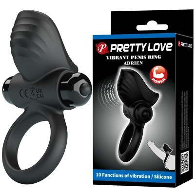 PRETTY LOVE ANILLO VIBRADOR PARA PENE ADRIEN 10 FUNCIONES NEGRO