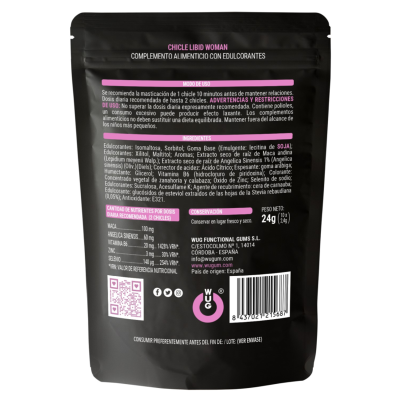 WUG LIBID WOMAN Chicle funcional con Maca Ginseng Femenino y Zinc para potenciar la vitalidad femenina